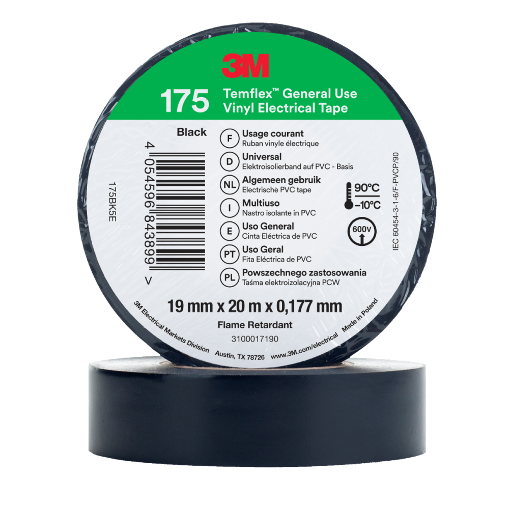 3M Temflex 175 Winylowa taśma elektroizolacyjna czarna 19 mm x 20 m