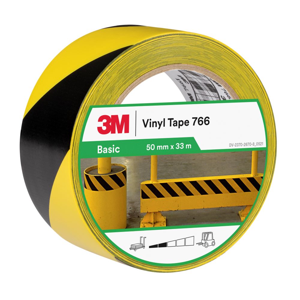 3M 766 Taśma ostrzegawcza żółto-czarna 50 mm x 33 m Indywidualne Opakowanie