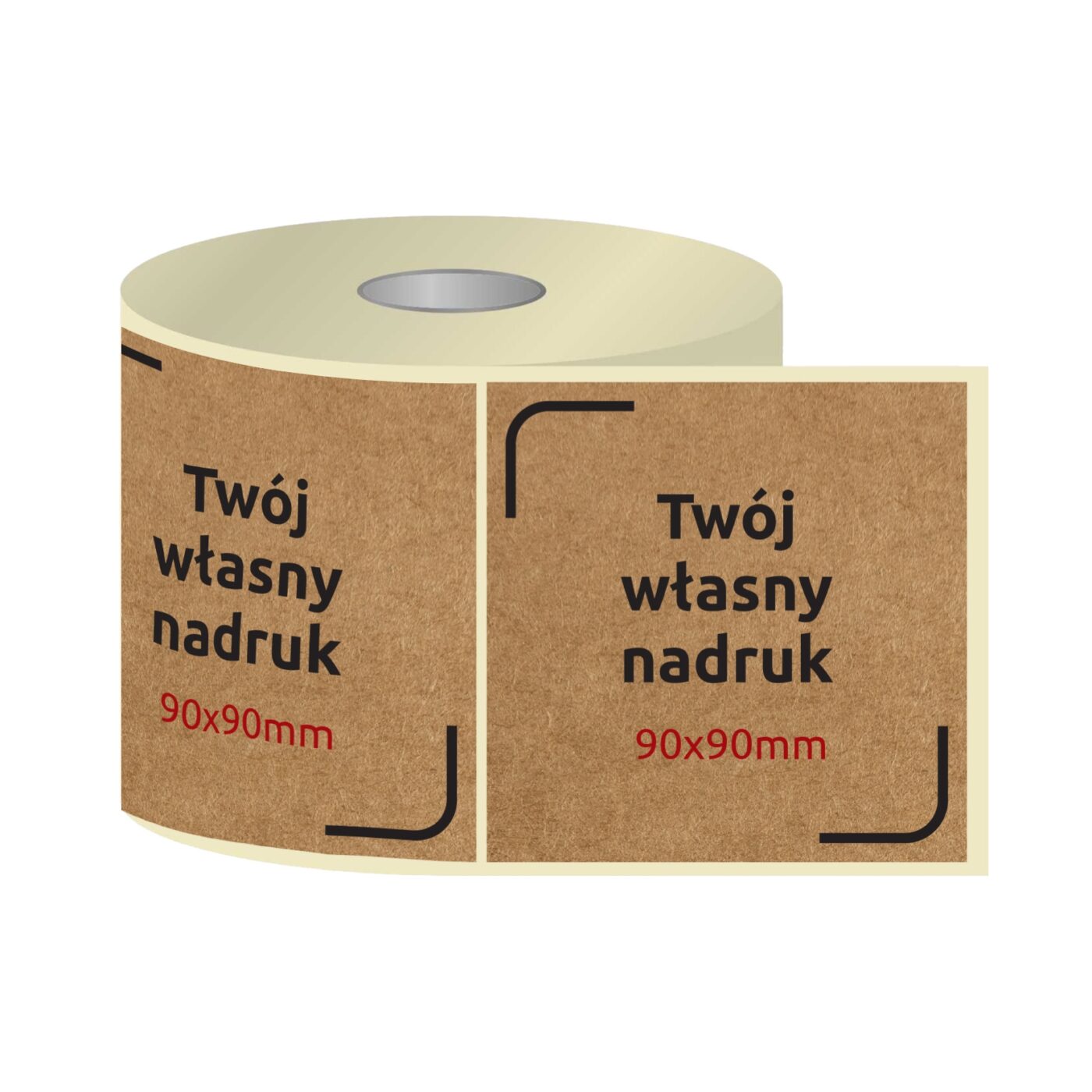 Etykiety, naklejki termotransferowe z nadrukiem KRAFT 90x90mm KWADRAT (różne warianty)