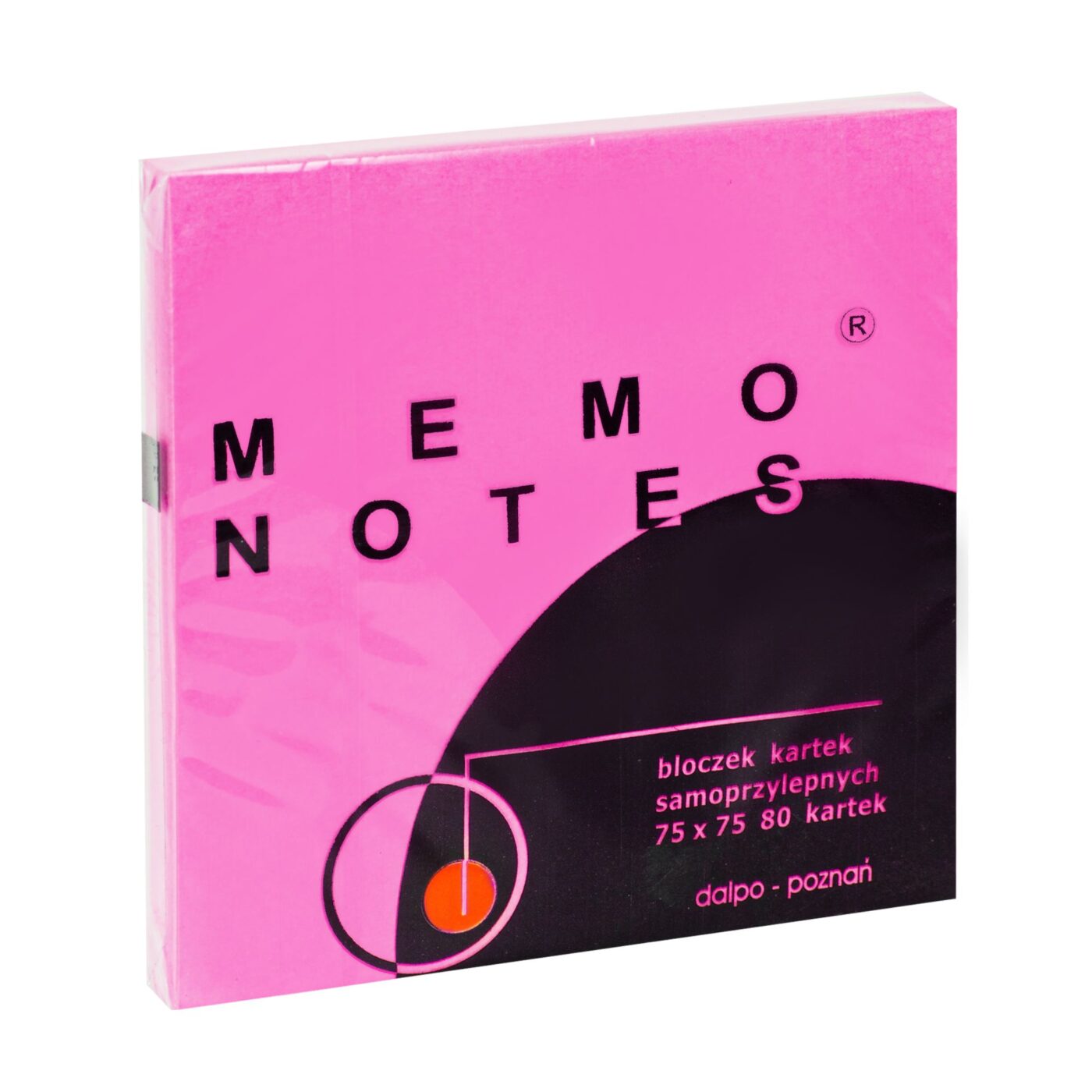 MEMO NOTES Bloczek kartek samoprzylepnych 75 x 75 mm, 80 kartek różowych brilliant