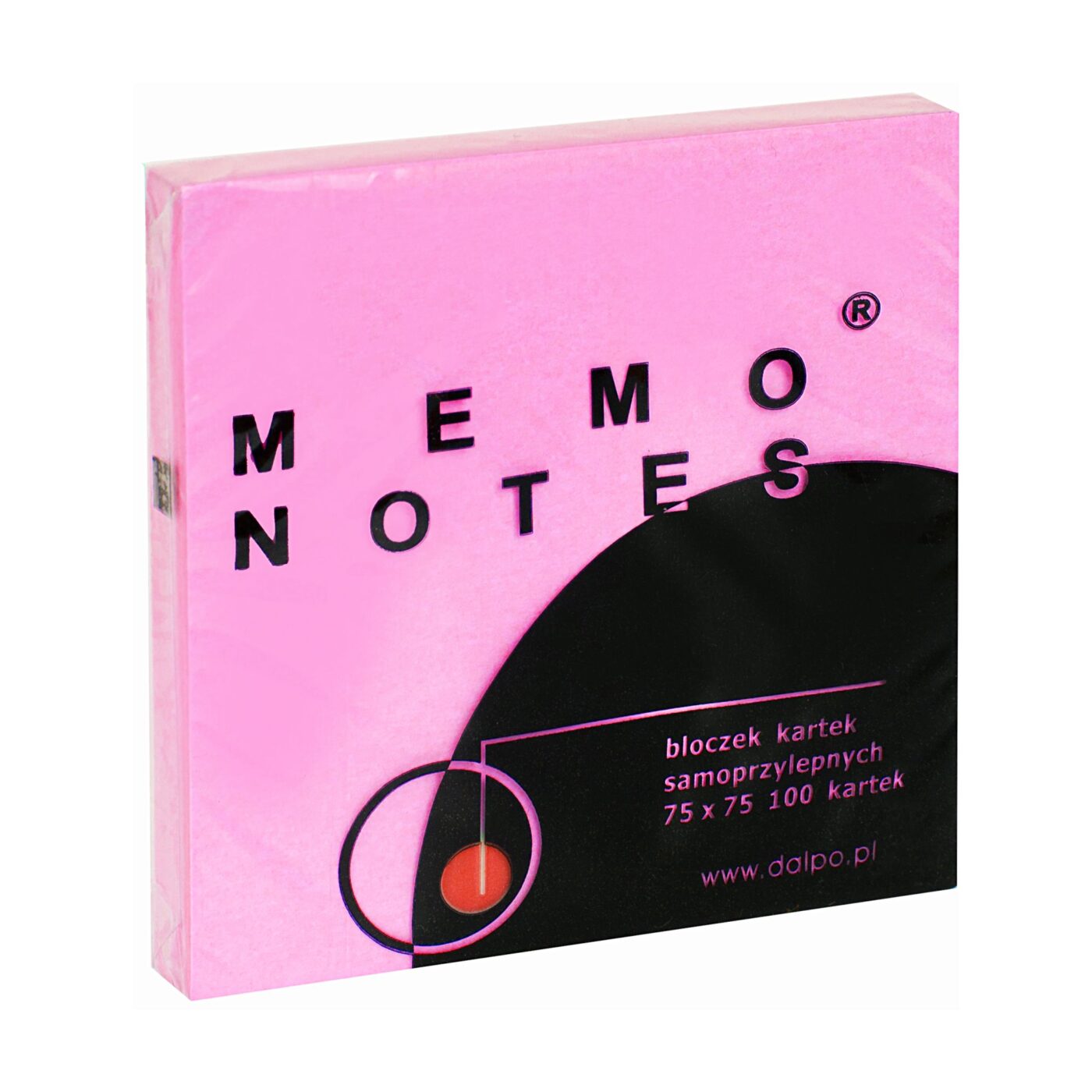 MEMO NOTES Bloczek kartek samoprzylepnych 75 x 75 mm, 100 kartek różowych