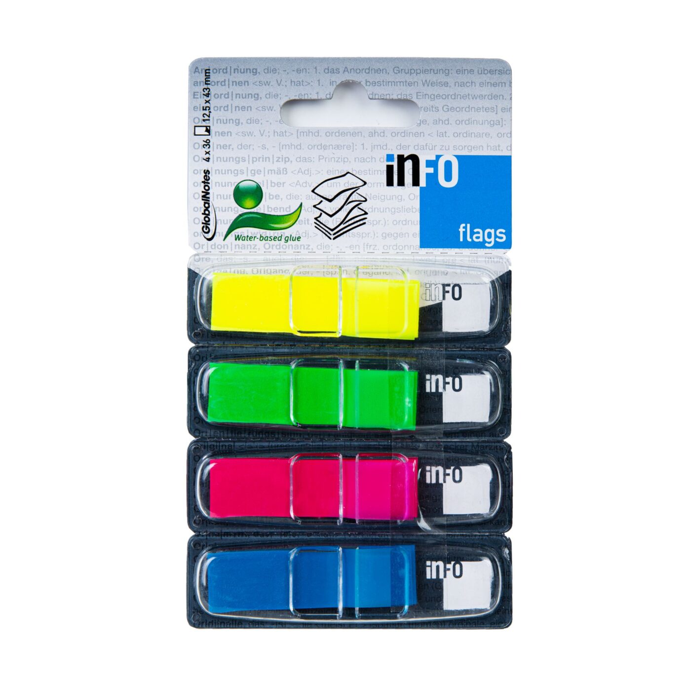 Zakładka samoprzylepna INFO FLAGS w podajniku 12,5x43mm/36 kartek, 4 kolory