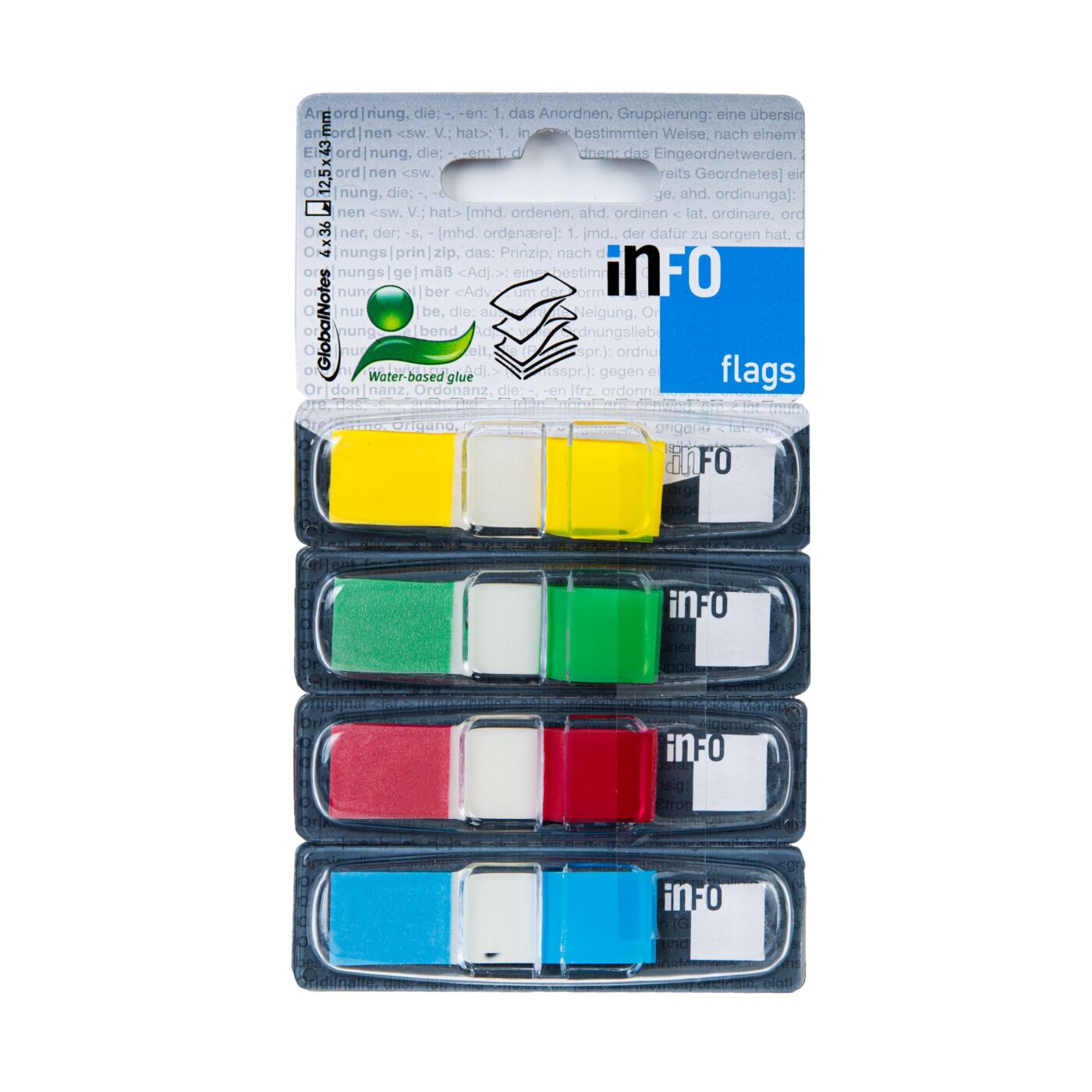 Zakładka samoprzylepna INFO FLAGS w podajniku 12,5x43mm/36 kartek, 4 kolory