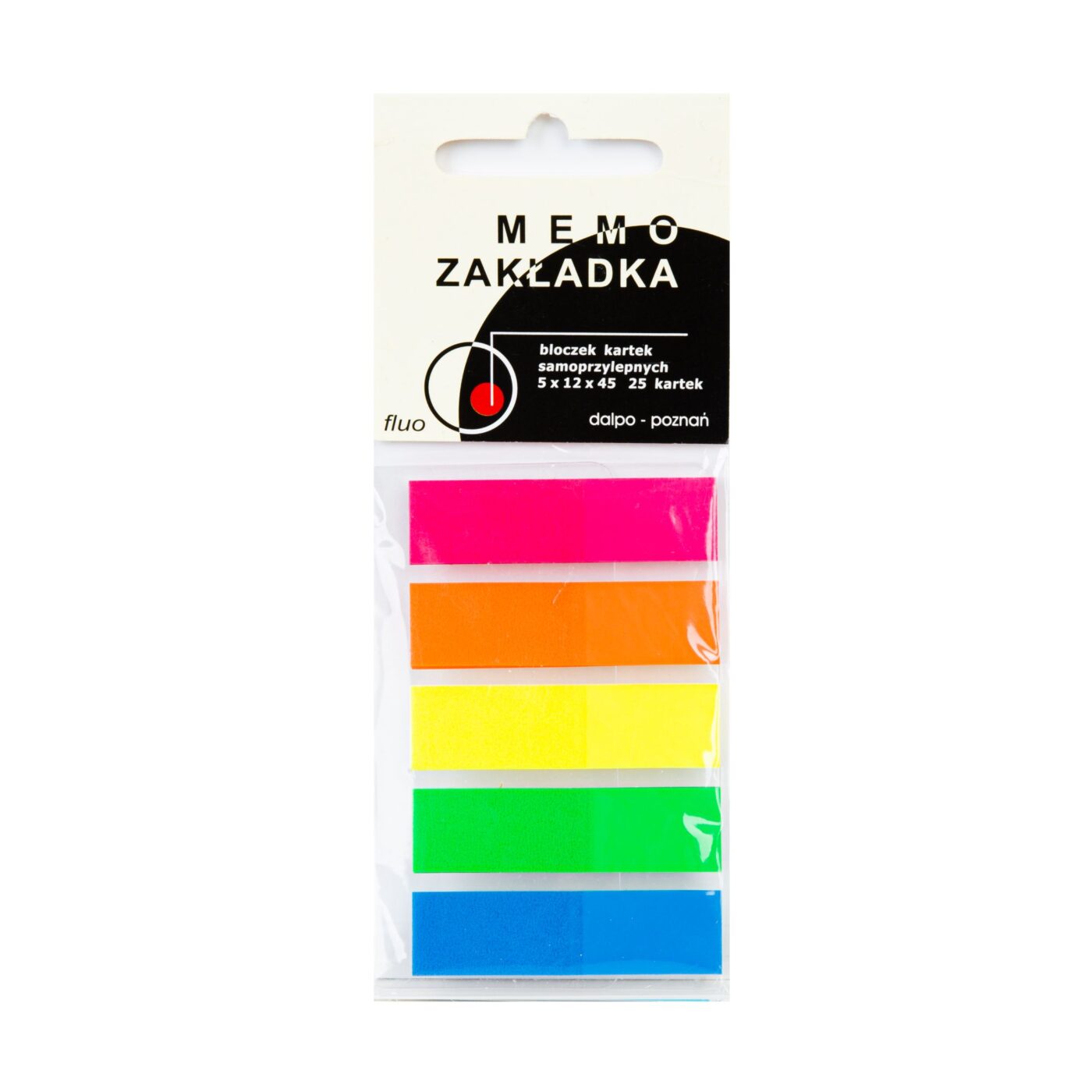 Zakładka MEMO NOTES, 12x45mm mix 5 kolorów FLUO po 25 kartek