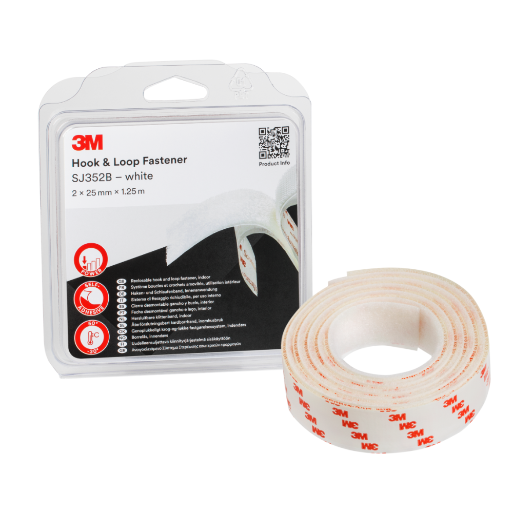 3M SJ3520B Rzep przemysłowy typu haczyk-pętelka biały 25 mm x 1,25 m