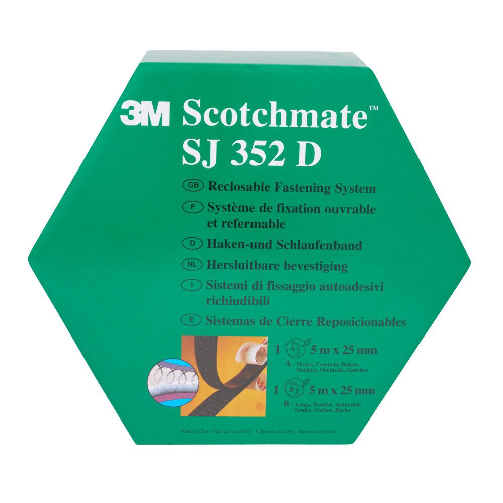 3M SJ352D Rzep przemysłowy haczyk i pętelka czarny 25 mm x 5 m