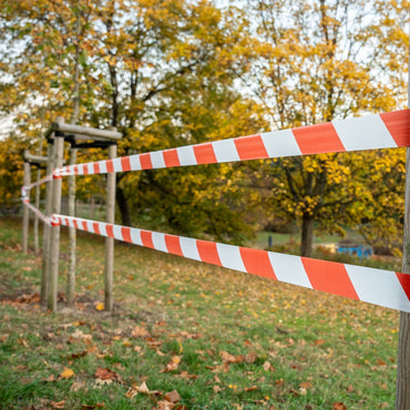 Taśma ostrzegawcza ogrodzeniowa bez kleju czerwono-biała 20 µm (różne rozmiary)