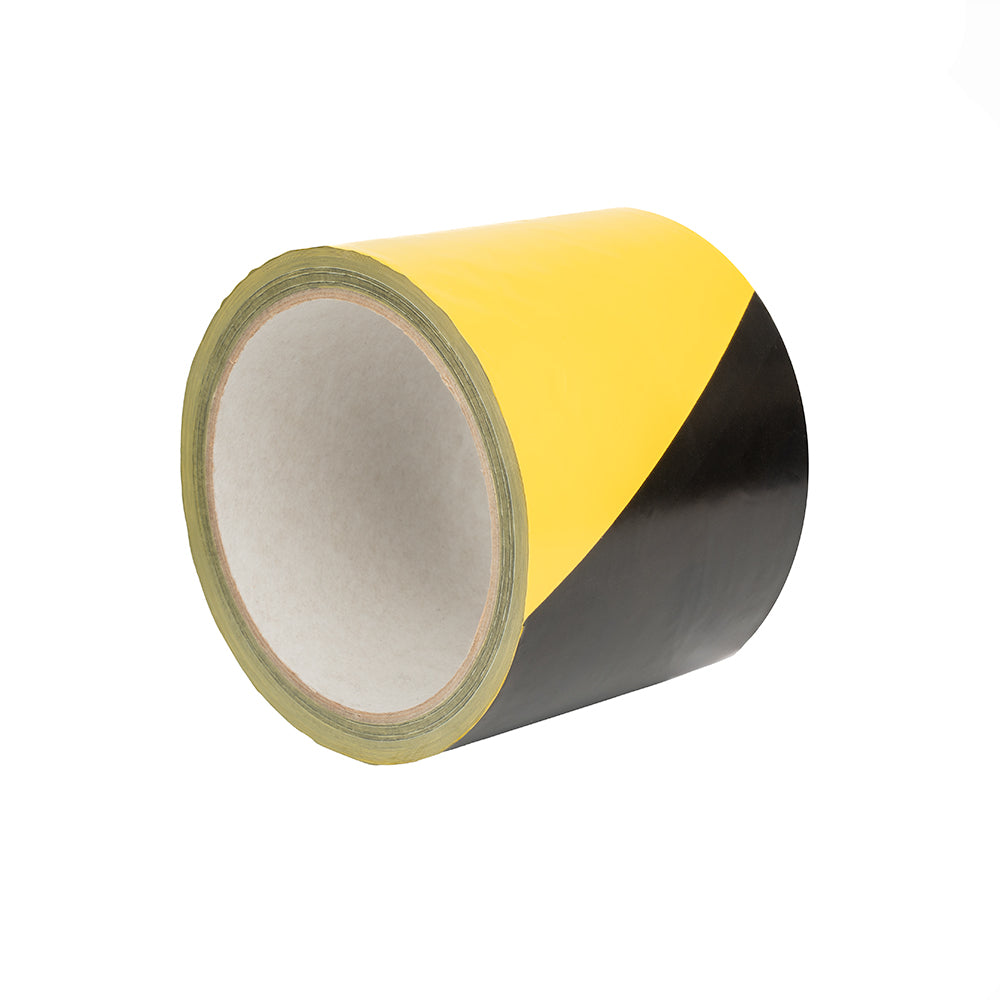 Taśma ostrzegawcza ogrodzeniowa bez kleju czarno-żółta 75 mm x 90 m