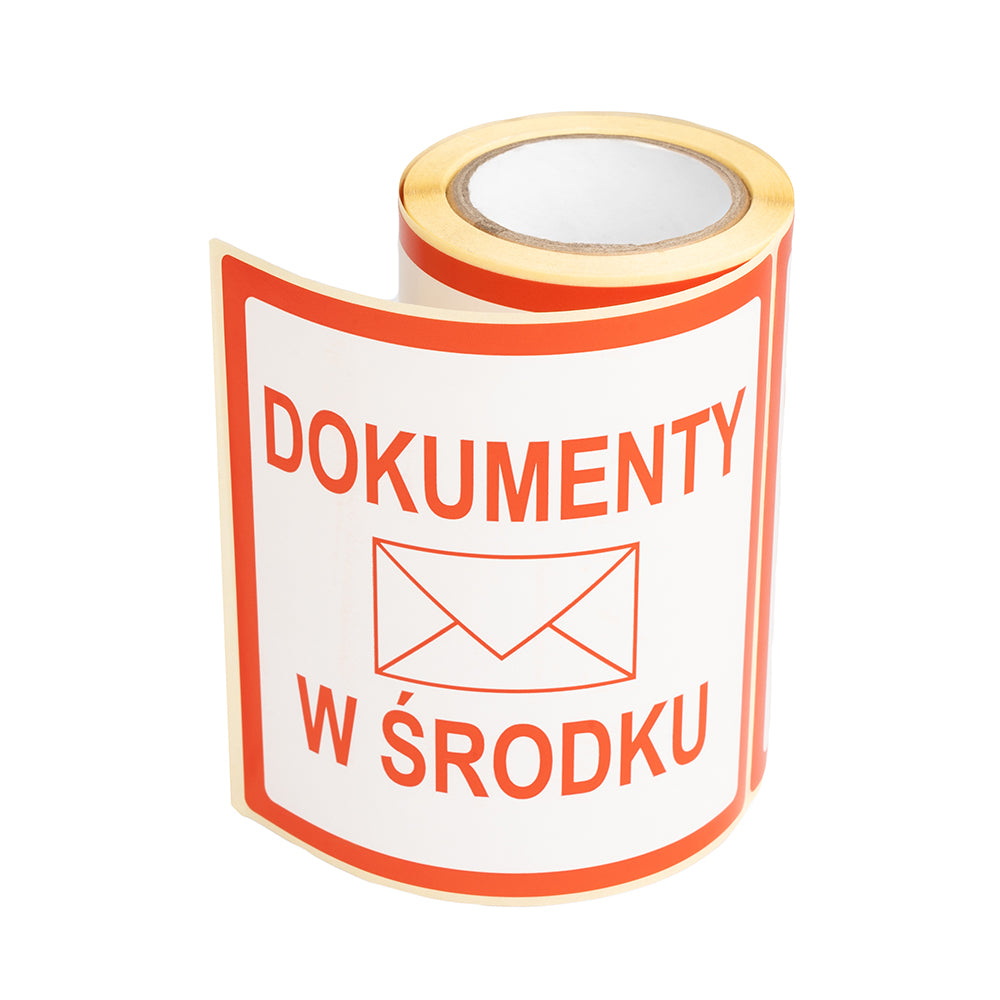 Etykiety z nadrukiem "Dokumenty w środku" 100x100mm, 100 szt.
