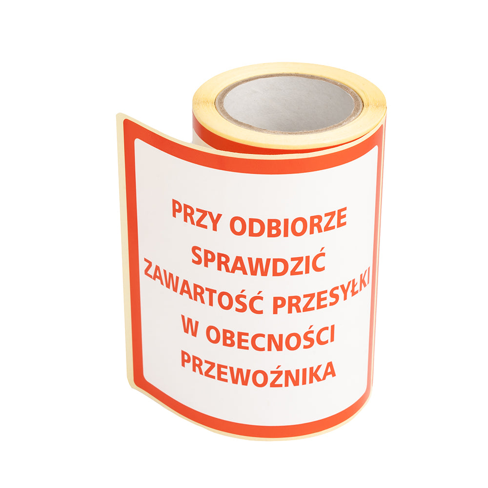 Etykiety z nadrukiem "Sprawdź zawartość" 100x100mm, 100 szt.