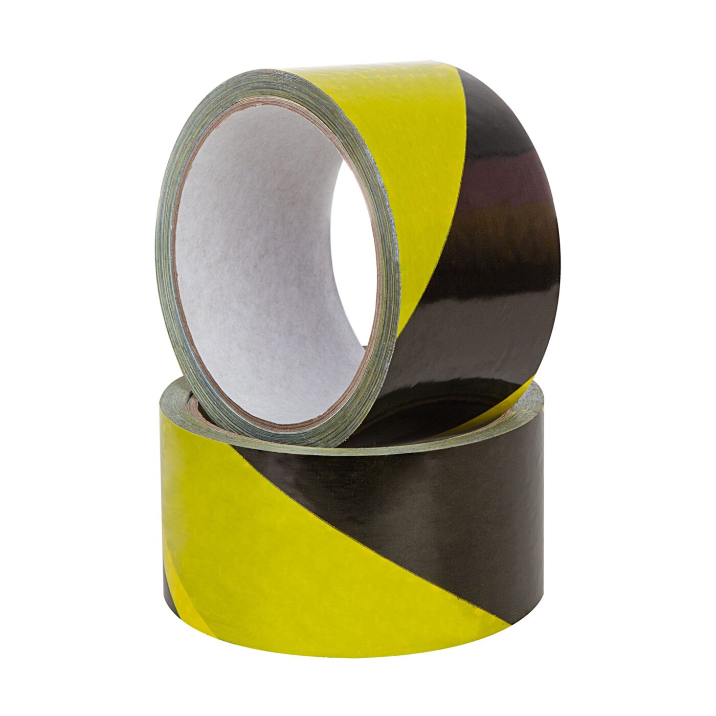 Czarno-żółta taśma ostrzegawcza PVC solvent 50 mm x 33 m