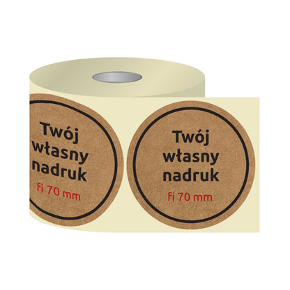 Etykiety, naklejki termotransferowe z nadrukiem KRAFT Fi70 mm KÓŁKO (różne warianty)