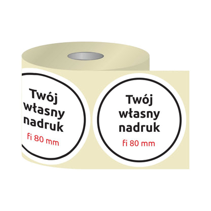 Etykiety, naklejki z nadrukiem Fi80 mm KÓŁKO (różne warianty)